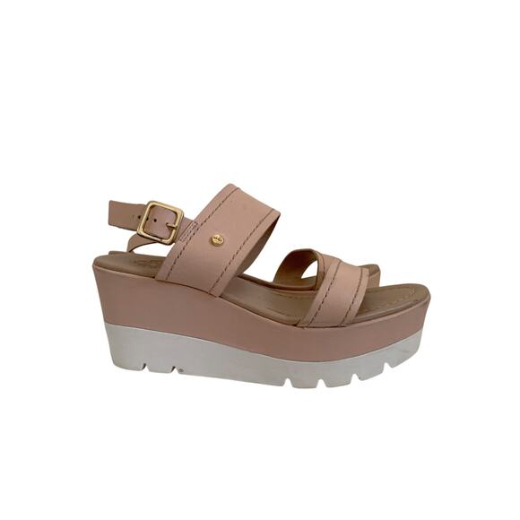 Velez Colombia-Platform Sandals-Pink-White-Leather-Women-Size EUR 37-6.5 - Picture 1 of 7